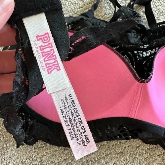 Victoria Secret PINK‎ BRALETTE PUSH-UP Racerback Lace MEDIUM PURE BLACK - Picture 7 of 10